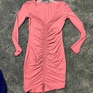 Pink Ruched Long sleeve Dress